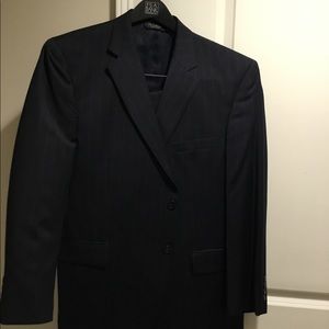 Men black with beige stripes jacket is 44 short and pant 38w